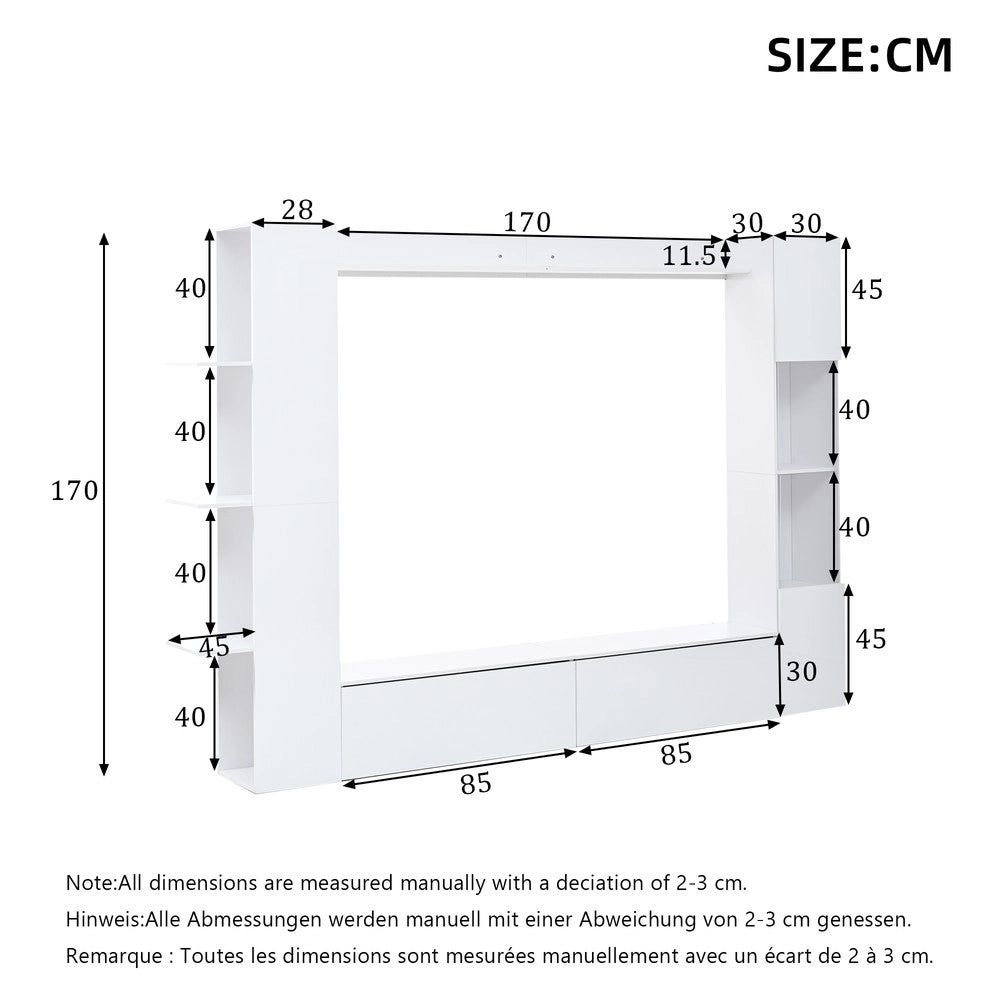 Sistema parete soggiorno - Zephmum - Set 4 elementi, porta vetrina orientabile, ampio spazio bianco