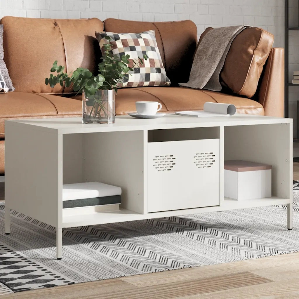 Tavolino da salotto | Tavolino da caff¨¨ | Tavolino da Soggiorno Bianco 101,5x50x43,5 cm in Acciaio Laminato a Freddo