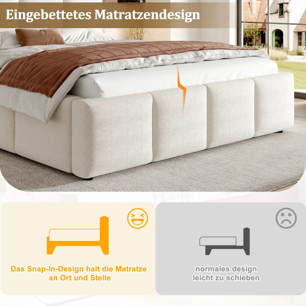 letto imbottito bouclé beige 180 x 200 cm