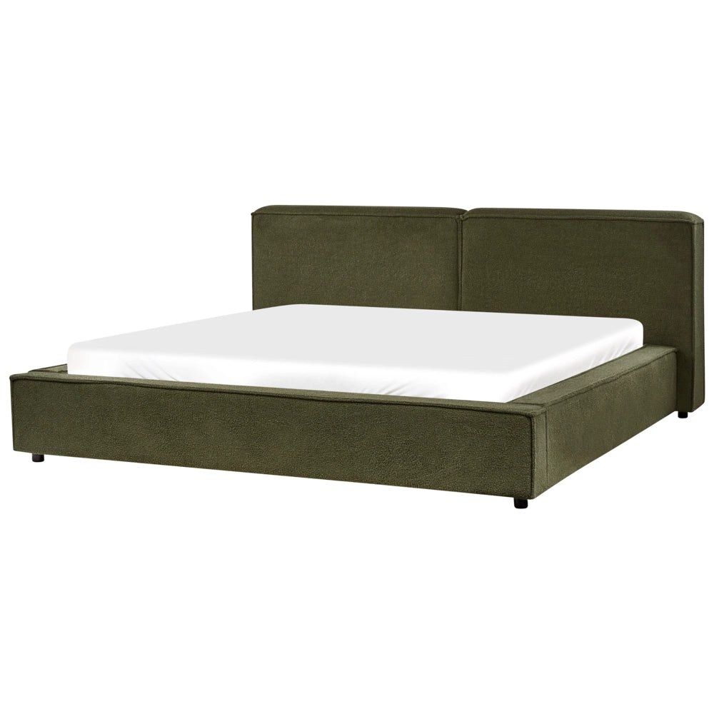Letto matrimoniale in tessuto bouclè verde con struttura a doghe 180 x 200 cm stile classico camera da letto