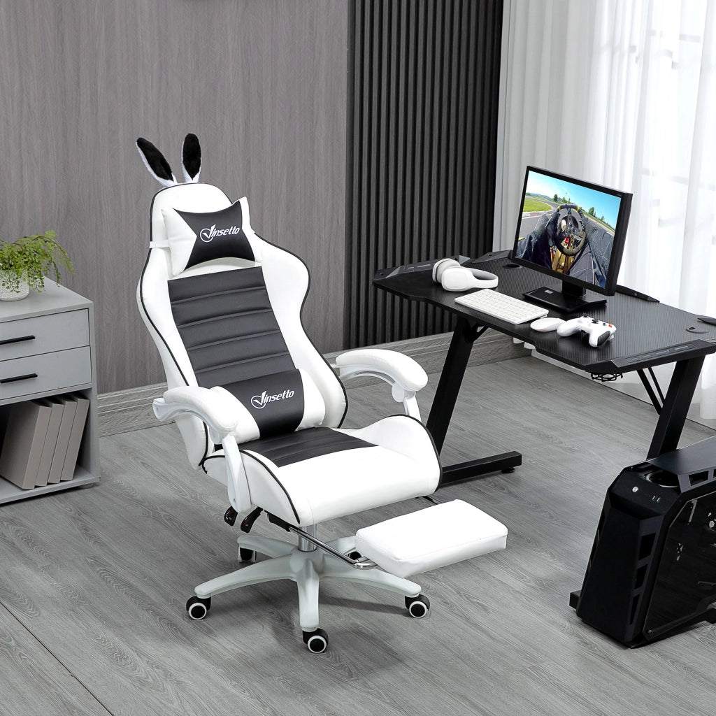 Sedia Gaming Professionale ¨C Xylo ¨C Pelle PU Nero e Bianco Altezza Regolabile 135¡ã 65x63x136-142cm