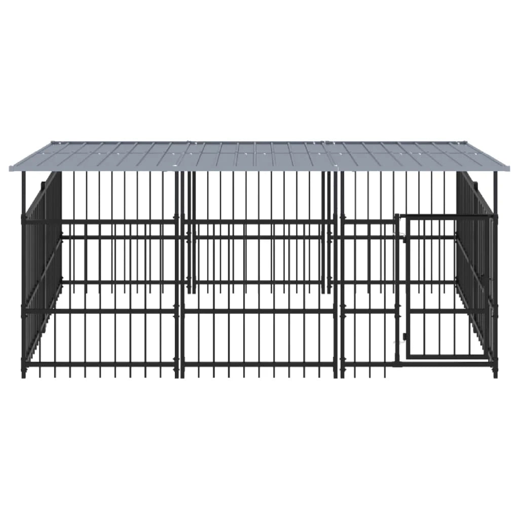 Cuccia gabbia per animali da esterno pac con tetto per cani in acciaio 5,63 m² nero 02_0041764