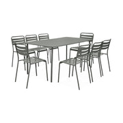 Set tavolo da giardino in acciaio con 8 sedie, 160cm, verde kaki