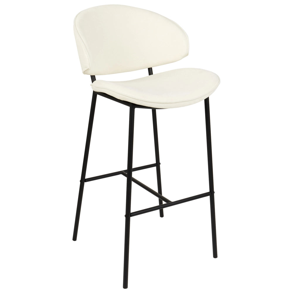 Set di 2 sgabelli da bar con sedile imbottito in tessuto beige chiaro senza braccioli schienale curvo stile moderno