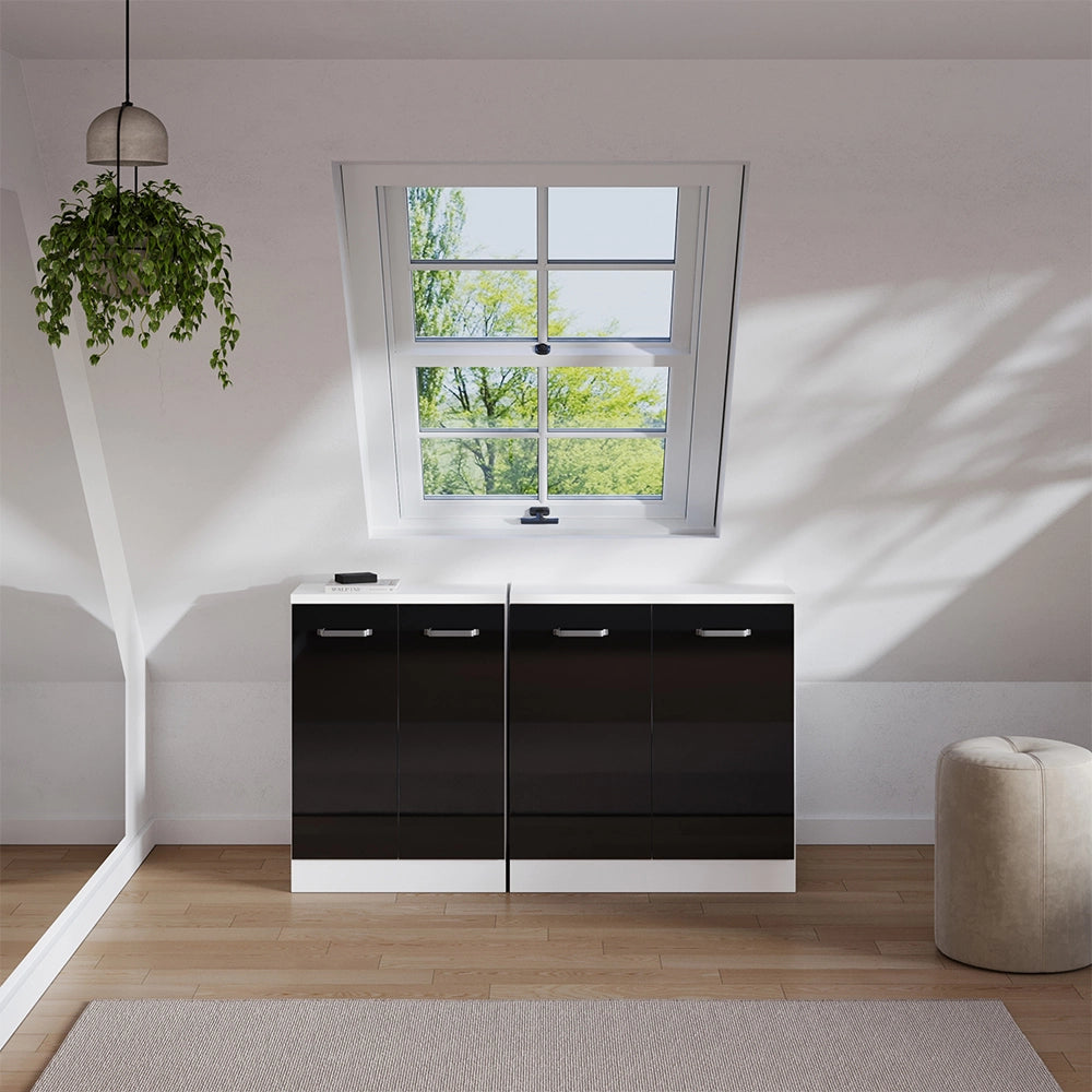 Set di mobili sottotetto Rion Nero lucido/Bianco 140 cm Set di 2 carcasse armadio profondità 60 cm Vicco