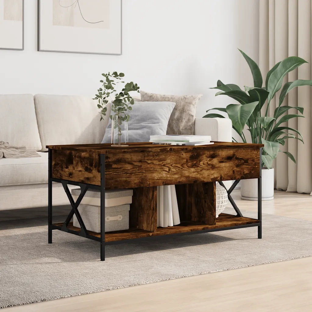 Tavolino Salotto-Tavolino da soggiorno-Tavolo Rovere Fumo 100x55x50 cm Multistrato e Metallo