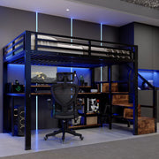 LETTO A SOPPALCO 140x200 cm Metallo e MDF Nero con LED, USB e USB-C