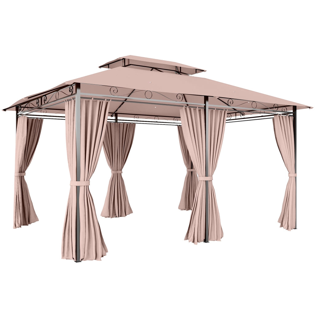 Gazebo da Giardino 4x3m ¨C Zephmum ¨C Acciaio, Poliestere, Color Cachi