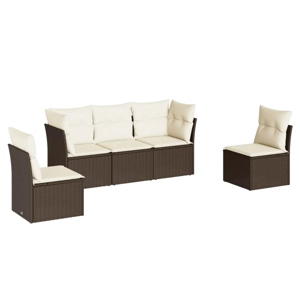 Set Divano da Giardino 5 pz con Cuscini Marrone in Polyrattan 3217353