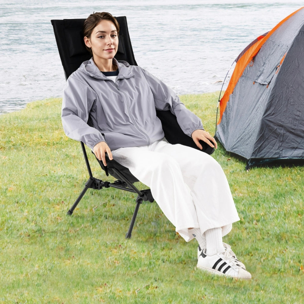 Sedia da campeggio portatile con borsa compatta e cuscino, Sedia da esterno per escursionismo e spiaggia e picnic Nero-Tavoli e sedie da campeggio