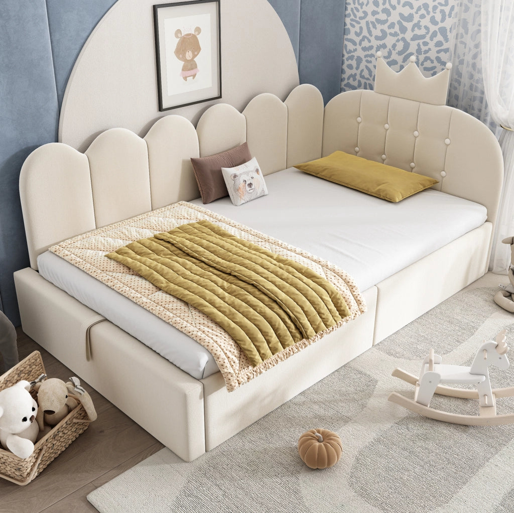 Letto singolo daybed 90x200 cm in velluto beige con contenitore