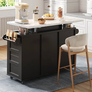 Isola cucina mobile con piano ribaltabile, LED RGB, 2 ante, 3 cassetti e portabicchieri 138x60x93 cm nera