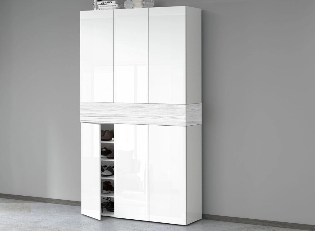 Armadio Scarpiera 6 Ante e 1 Ripiano a Ribalta 114x35x200 cm Savona 6A 1R Bianco Opaco/Larice Bianco