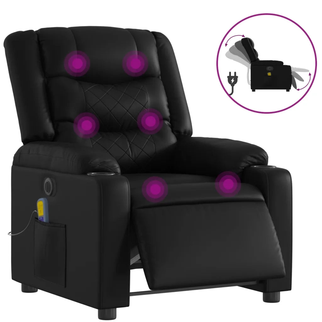 Poltrona Massaggiante | Sedia Relax Reclinabile Elettrica Nera in Similpelle