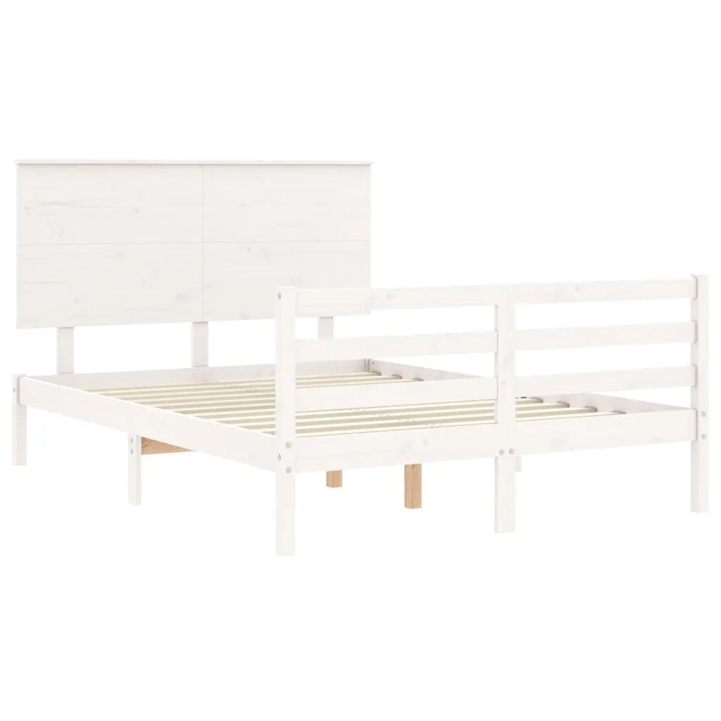 Giroletto con Testiera-Struttura Letto con testiera Bianco Small Double Legno Massello 156056