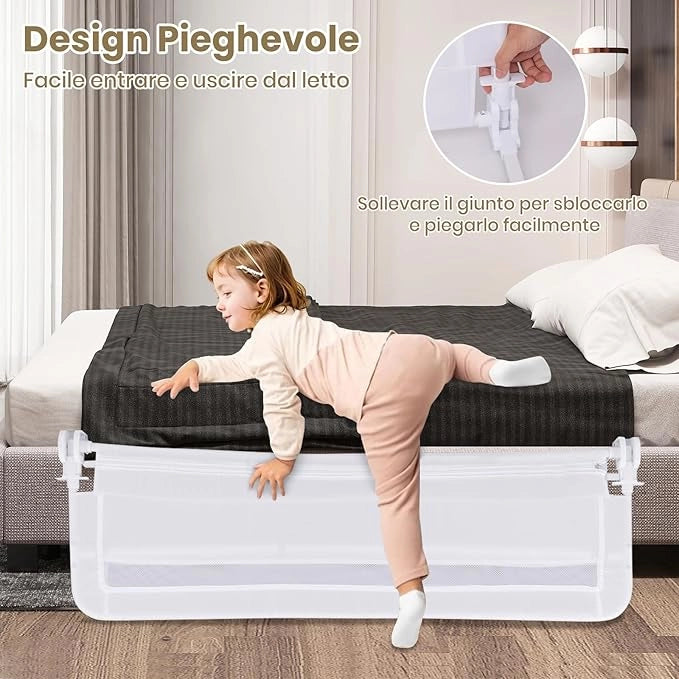 Sponda da Letto per Bambini 100/120 cm, Barriera Pieghevole per Letto, con Cintura di Sicurezza, Sponda di Sicurezza per Bambini, per Letti Singoli, Doppi, 100/120 x 41 x 42 cm (120 cm,Bianco)