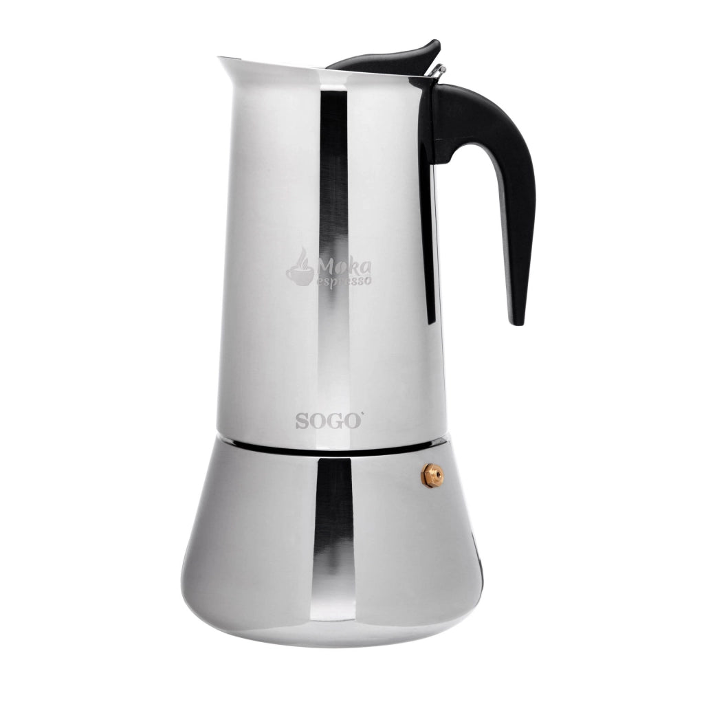 Caffettiera moka 9 tazze in acciaio inox per induzione gas e vetroceramica, manico ergonomico per espresso - Sogo