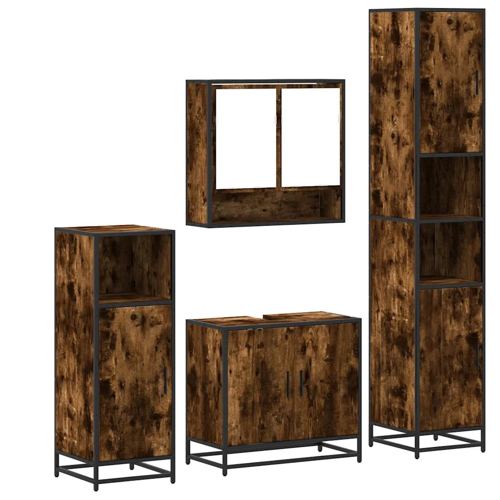 Set Mobili da Bagno 4 pz Rovere Fumo in Legno Multistrato 3301217
