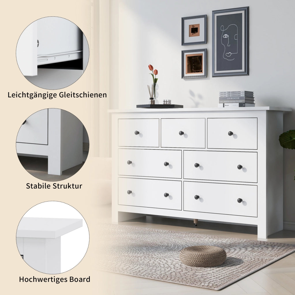 Credenza con 7 cassetti in stile classico francese; 152 cm; in pannello truciolare bianco