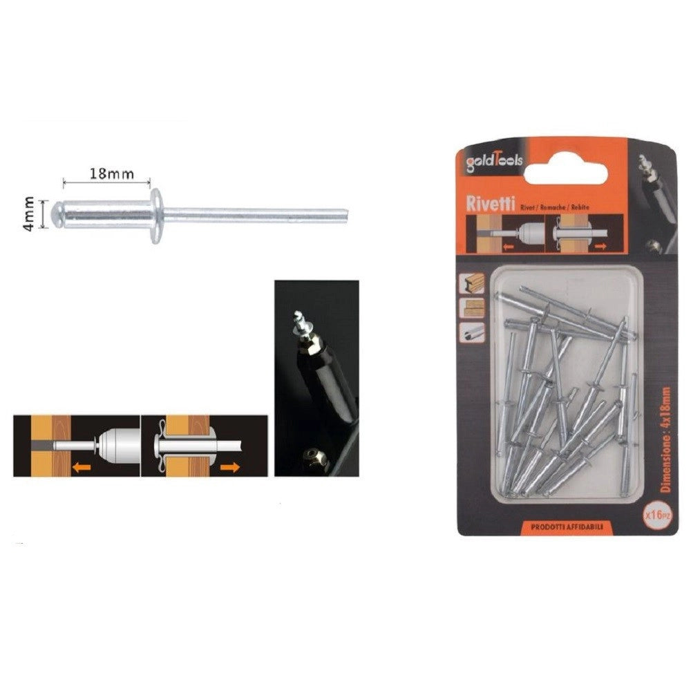 Trade Shop - Set 16pz Rivetti Rivetto 4x18 Mm Accessori Bricolage Ferramenta Fai Da Te 90819 -