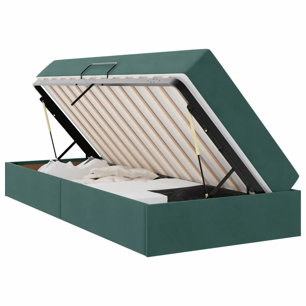 Letto con contenitore e materasso Verde Scuro 100 x 200 cm 3399703