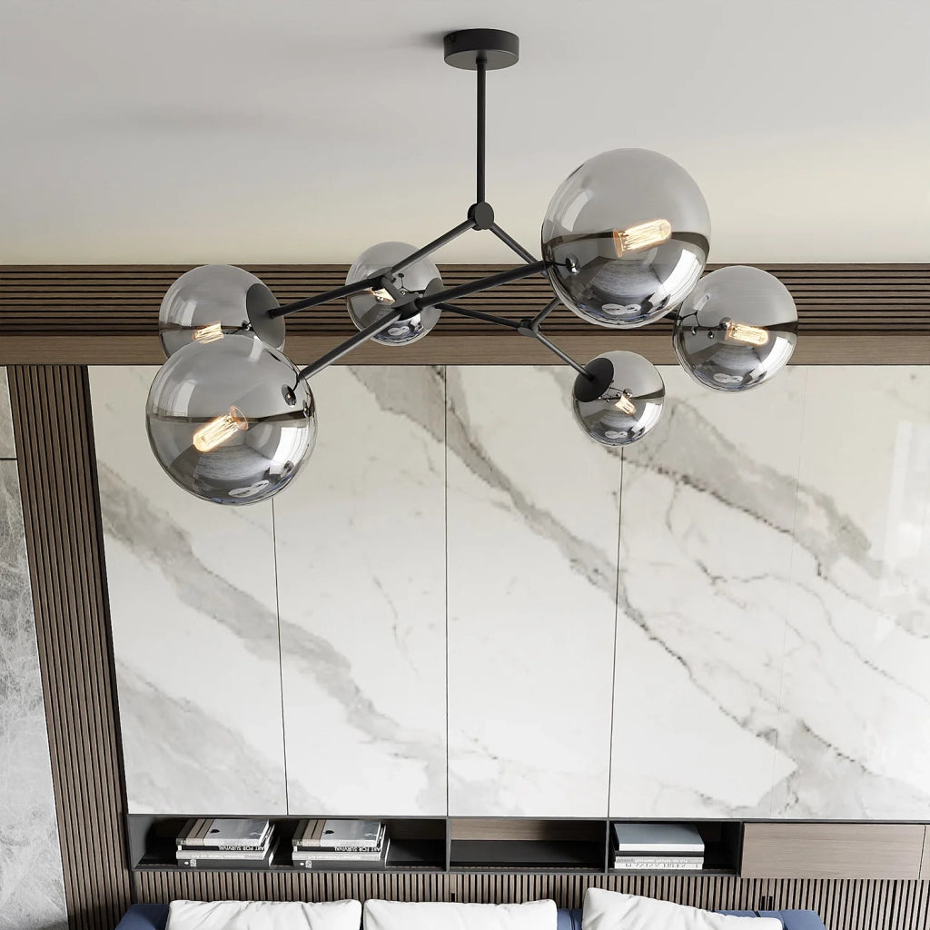 Plafoniera Minimal Iperione Acciaio Nero Grigio 6 Luci E14 Ip20