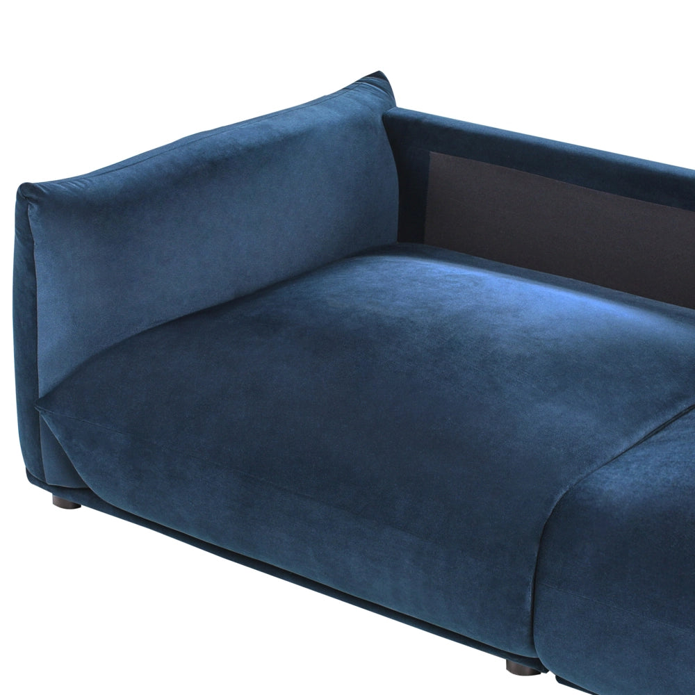 Divano in velluto blu scuro imbottito in poliestere a 3 posti con cuscini decorativi Divano da soggiorno