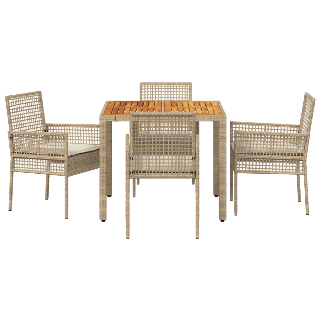 Set Pranzo Giardino 5 Pezzi con Cuscini Beige Rattan Sintetico