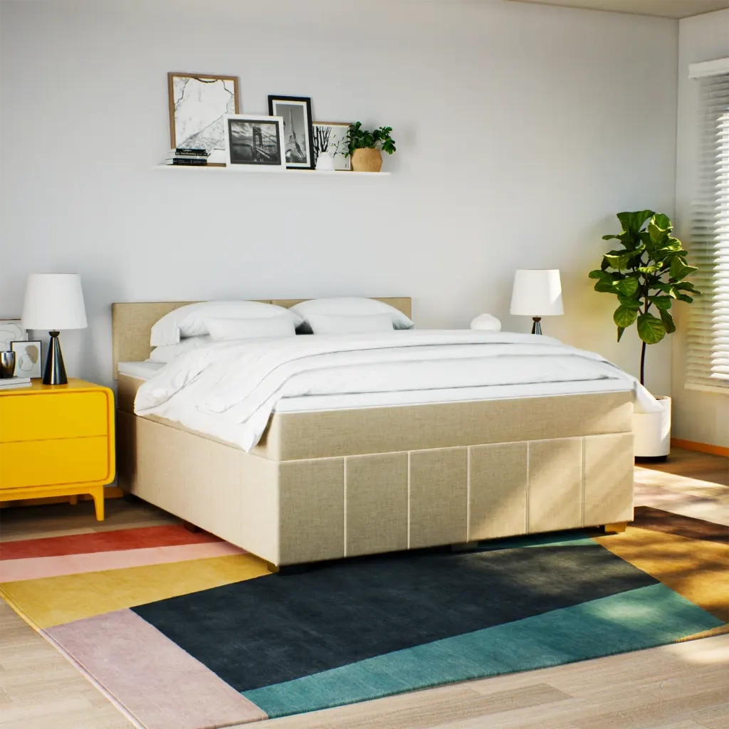 Giroletto a Molle con Materasso Crema 180x200 cm in Tessuto 3289445