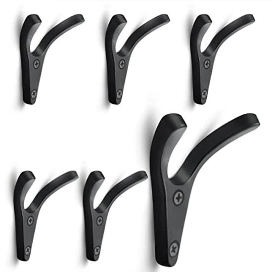 Set di 6 ganci a muro, design minimalista, ganci multifunzionali, ganci per cappe, ganci per asciugamani, ganci per cappelli in acciaio inox, con viti (nero scuro)