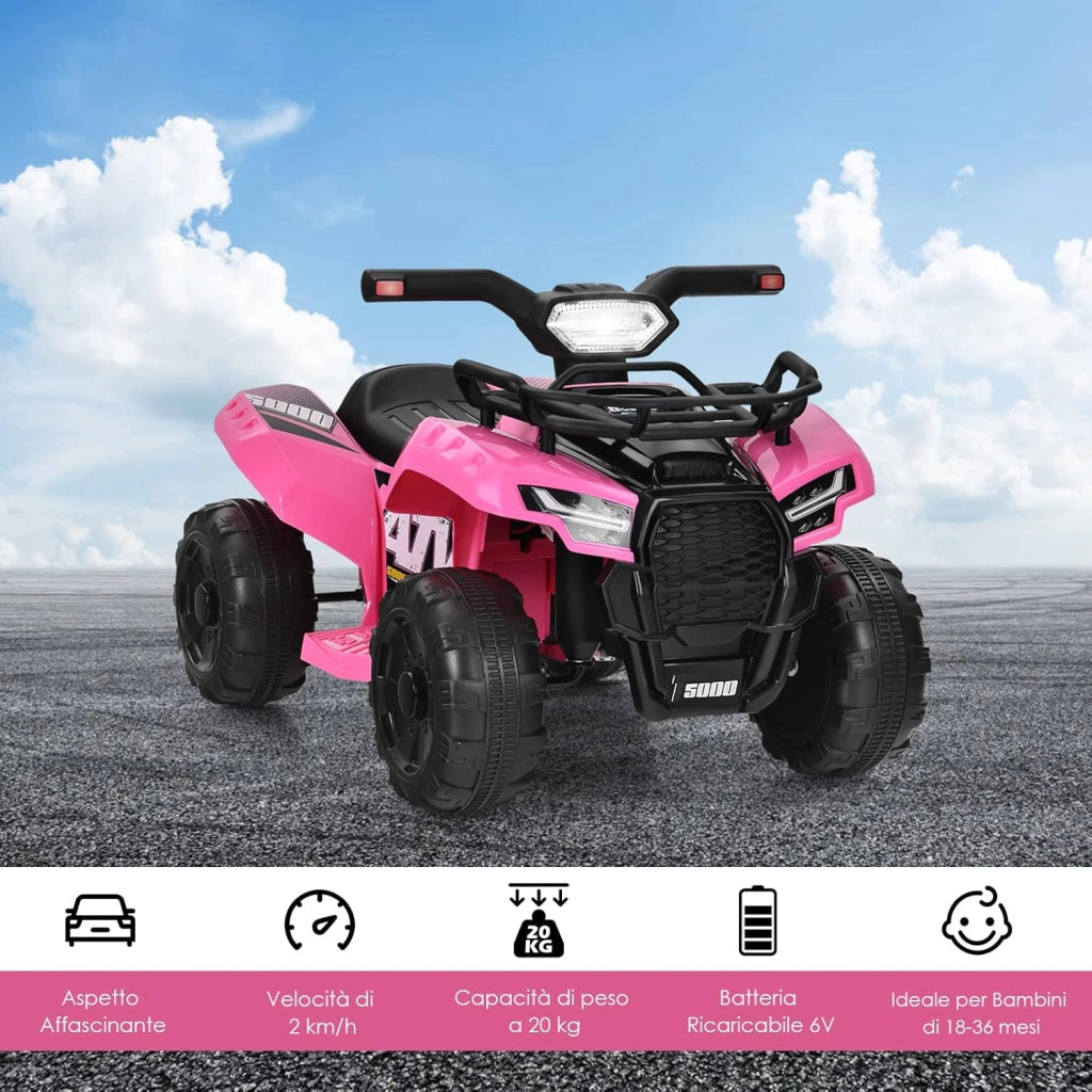 Quad Elettrico per Bambini, Auto Elettrica Cavalcabile con luce LED Musica e Box Anteriore, Mini Quad Regalo per Bambini 18-36 Mesi (Rosa)