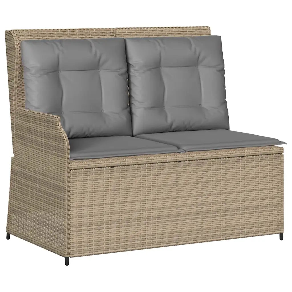 Panca Reclinabile da Giardino con Cuscini-Sgabello-Sedia da esterno Beige in Polyrattan 512203