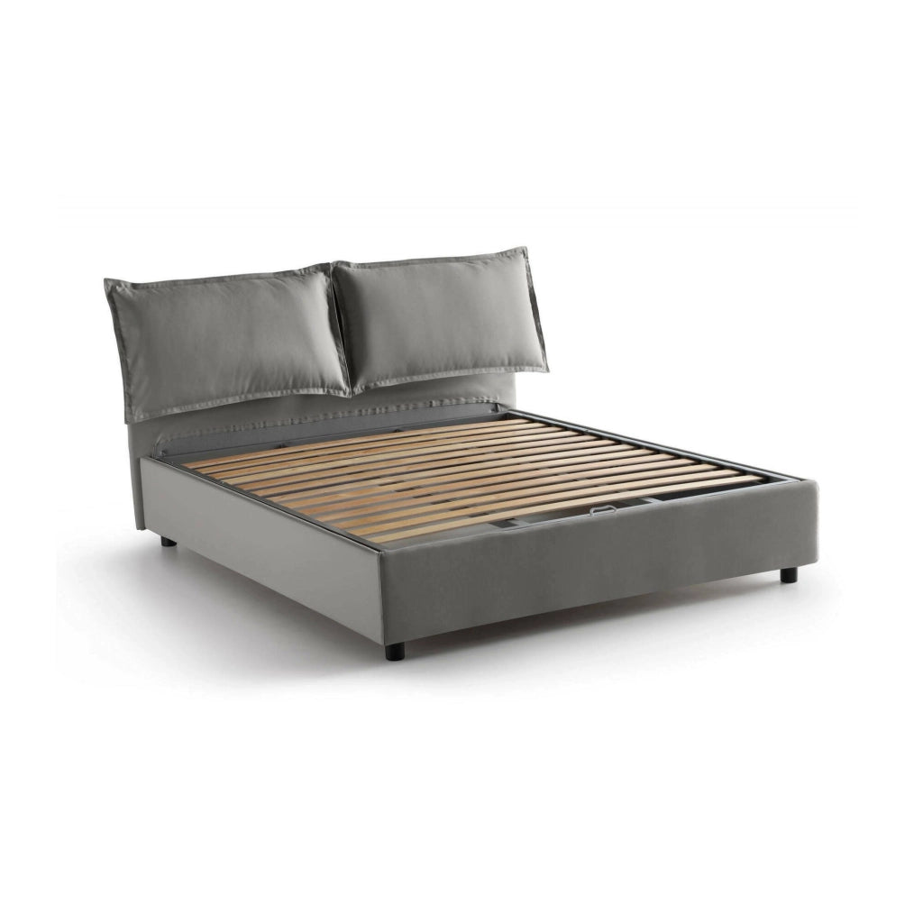Letto matrimoniale Agalo, Letto contenitore con rivestimento in tessuto, Made in Italy, Apertura frontale, adatto per materasso cm 140x200, Grigio