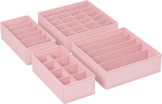 Organizzatore per intimo, set da 4, organizzatore cassetto, pieghevole, sistema di stoccaggio armadio, contenitore di stoccaggio, scatole di tessuti, stoccaggio, per reggiseni, calze, cravatte, rosa