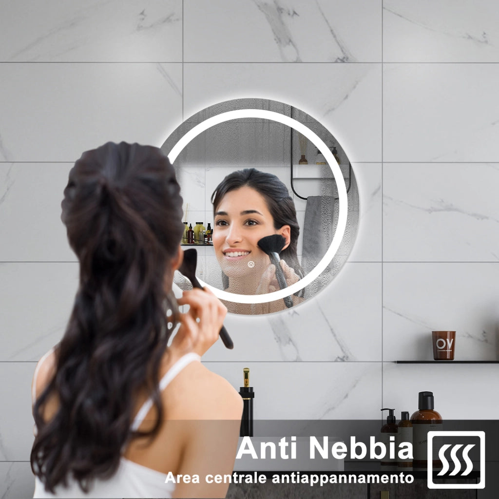 AICA Specchio da bagno 60 x 60 cm, antiappannamento, dimmerabile, interruttore touch, Funzione Memoria