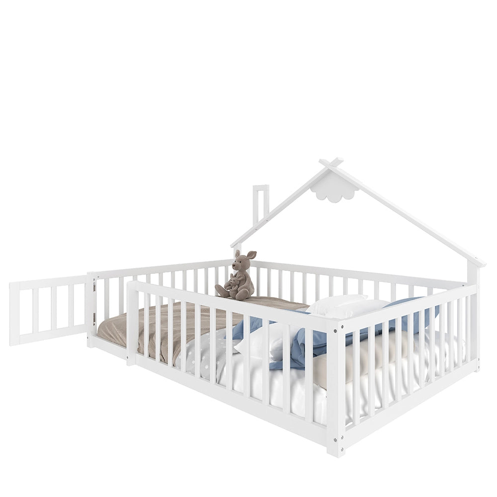 Letto bambino-Xylo-140x190 cm-bordo, barriera con serratura, pino, bianco