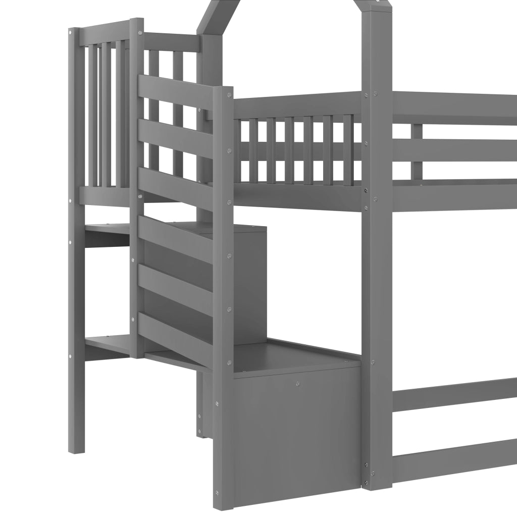 LETTO A CASTELLO CON SCALA E SCIVOLO 90x200 cm GRIGIO SENZA MATERASSO