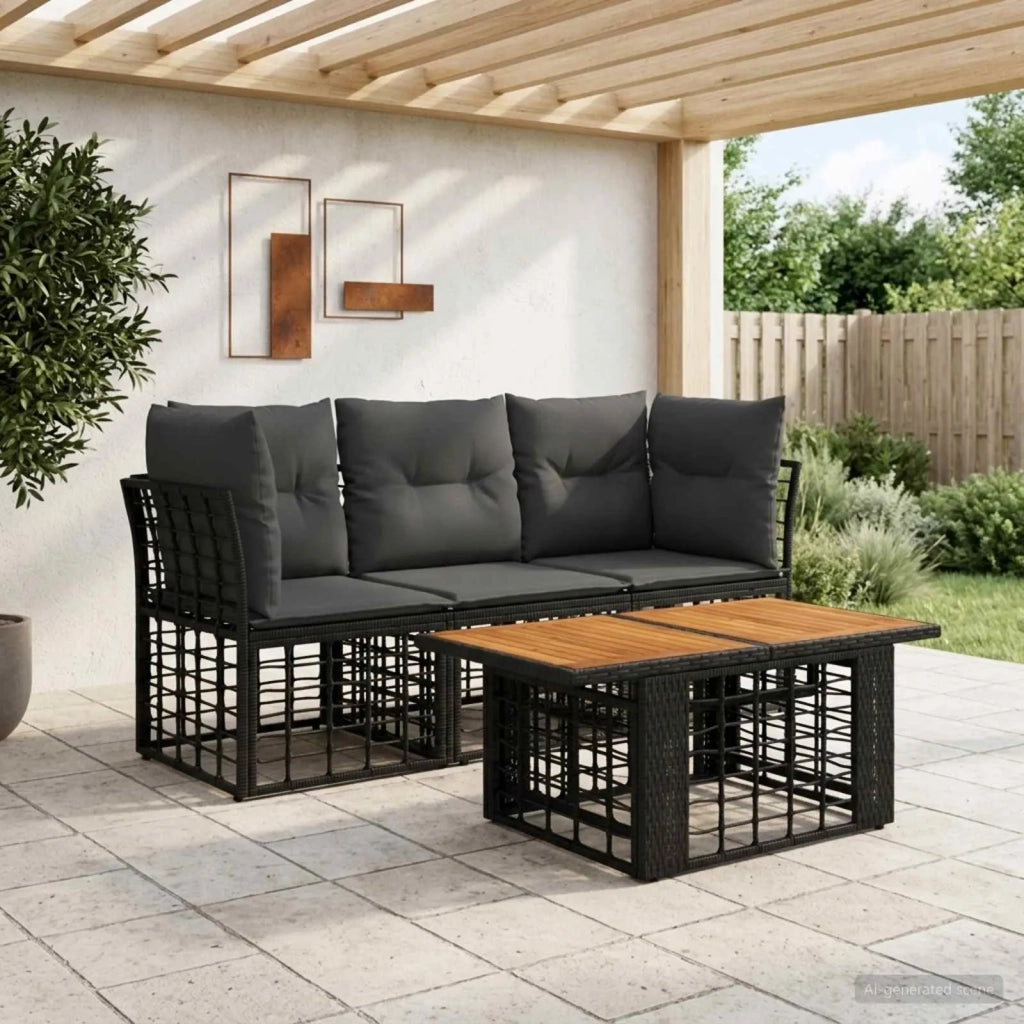 Set Divano da Giardino 4 pz Nero e Grigio scuro polyrattan 3437829