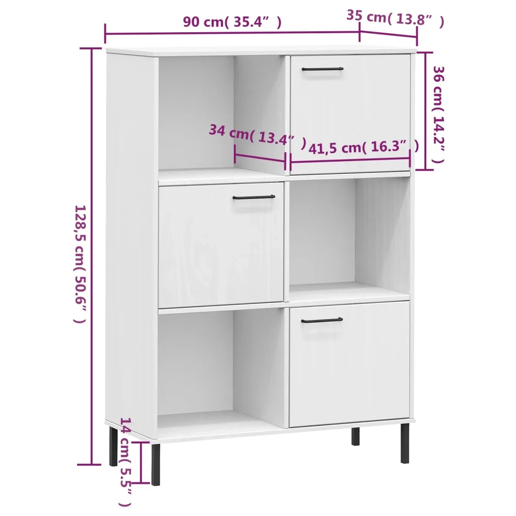 Libreria Gambe Metallo Bianco 90x35x128,5cm Legno Massello OSLO