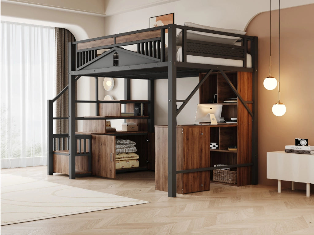 letto a castello metallo e legno nero 140 x 200 cm