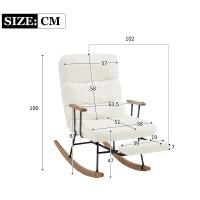Poltrona a Dondolo Reclinabile con Braccioli e Poggiapiedi in Tessuto, Design Ergonomico, 58 x 102 x 100 cm, Bianco