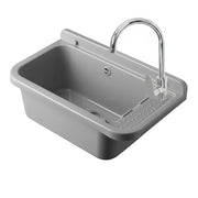 Lavatoio in resina 60x34 grigio con miscelatore a canna alta inox e scarico incluso