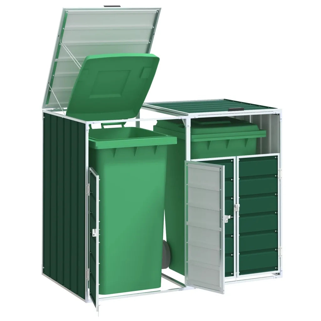 Copribidone con Ruote per 2 Bidoni Verde 144x81x113 cm Acciaio CFW7438769