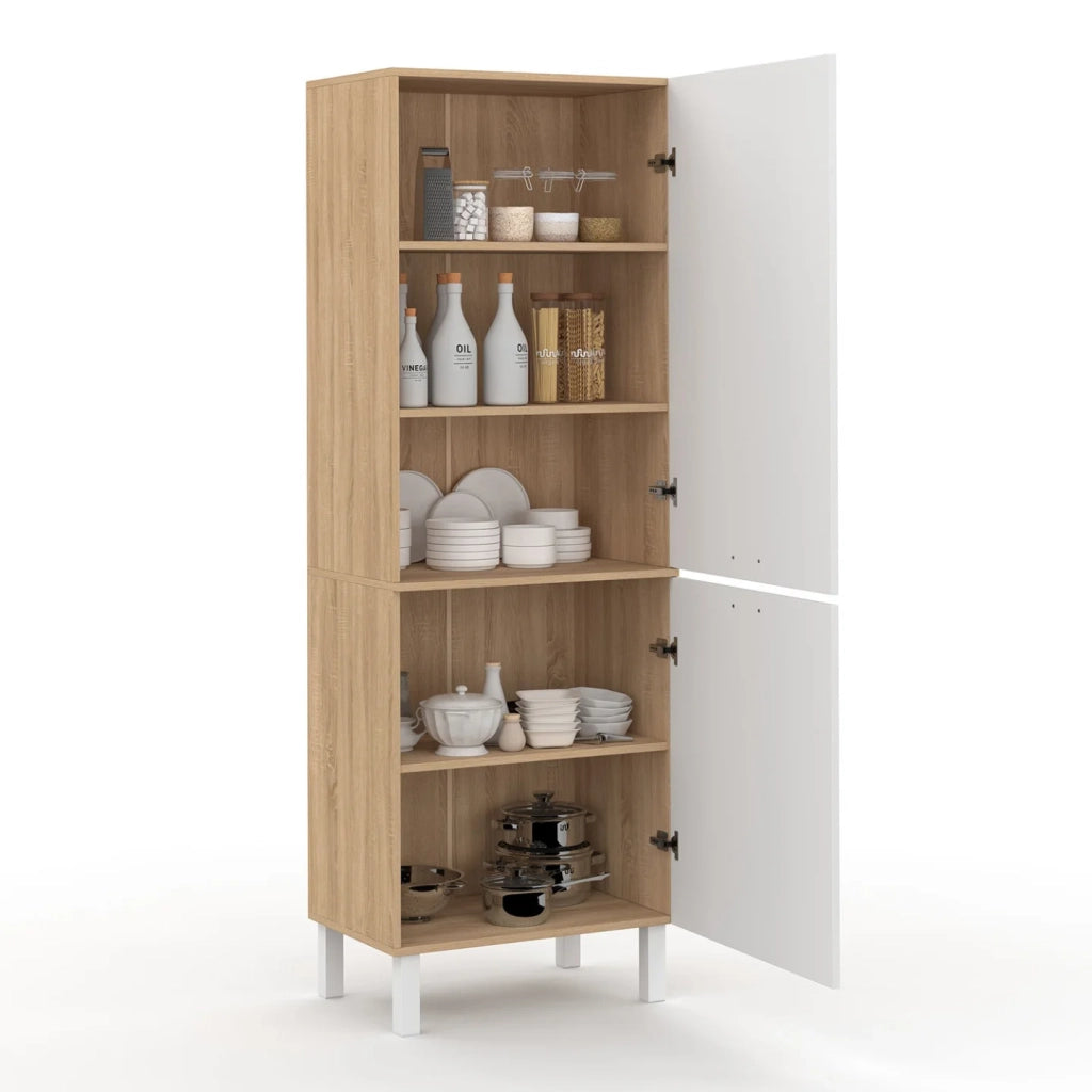 IDMarket - Mobile da cucina CINA 60 cm con 2 ante in faggio e bianco