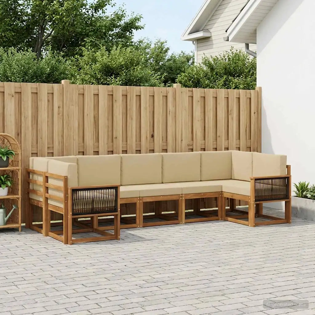 Set di divani da esterno con cuscino 7 pcs Naturale e Beige 3385514