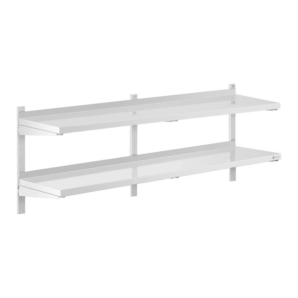 Mensola da parete professionale in acciaio inox con 2 ripiani 40 x 160 cm 14_0001555