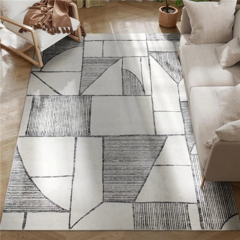 TAPPETO MODERNO ANTISCIVOLO A LINEE GEOMETRICHE, IN POLIESTERE MULTICOLORE, 230X160X0.7 CM