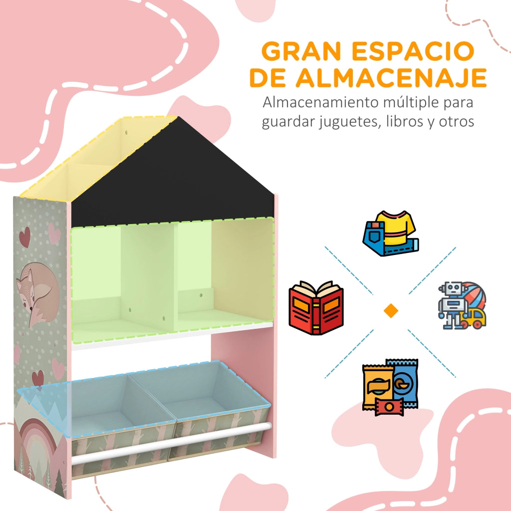 Scaffale per Giocattoli con Ripiani Aperti e 2 Contenitori Estraibili ¨C zephmum ¨C Rosa 62.4x26.5x90 cm