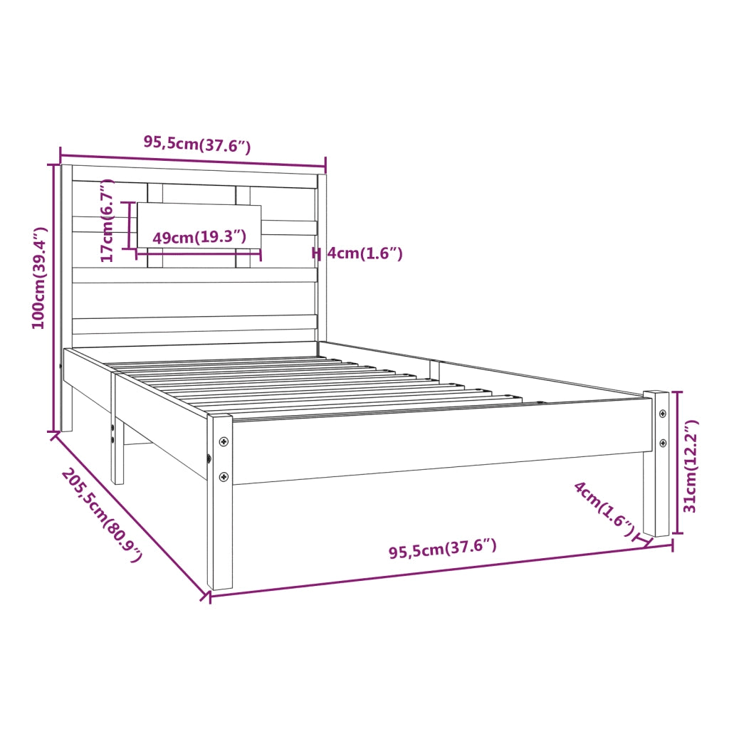 Giroletto-Struttura Letto Bianco in Legno Massello 90x200 cm 688045
