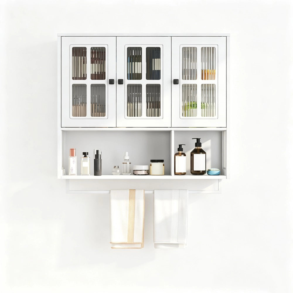 Armadietto Bagno a Muro 3 Ante ¨C MINIMAL ¨C Legno Bianco con Specchio e Ripiani